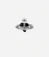 Vivienne Westwood New Diamante Heart Ring Platinum / Black Silver / Cubic Zirconia / Enamel Unisex In Platinum / Black