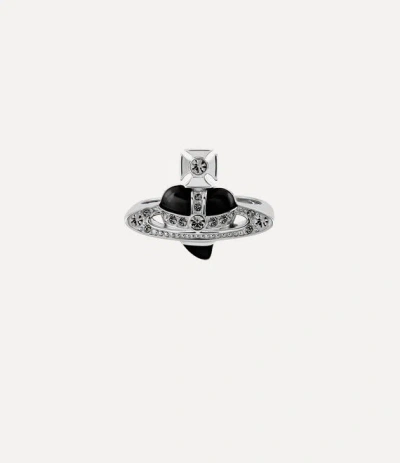 Vivienne Westwood New Diamante Heart Ring Platinum / Black Silver / Cubic Zirconia / Enamel Unisex