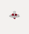 Vivienne Westwood New Diamante Heart Ring Silver Red Silver / Cubic Zirconia / Enamel Unisex In Silver Red