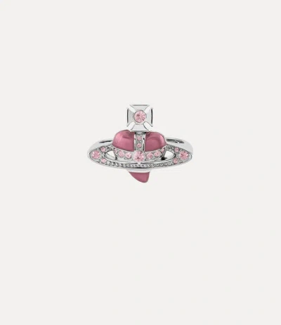 Vivienne Westwood New Diamante Heart Ring Silvervintage-rose-crystal-light-rose-enamel Stainless Steel Unisex