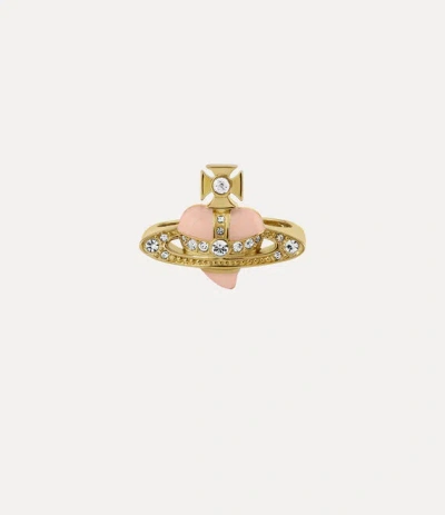 Vivienne Westwood New Diamante Heart Ring Stainless Steel Goldcrystal-rose-opal-enamel M Unisex