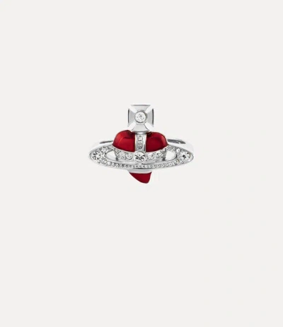 Vivienne Westwood New Diamante Heart Ring Stainless Steel Silver-indian-pinkenamel L Unisex