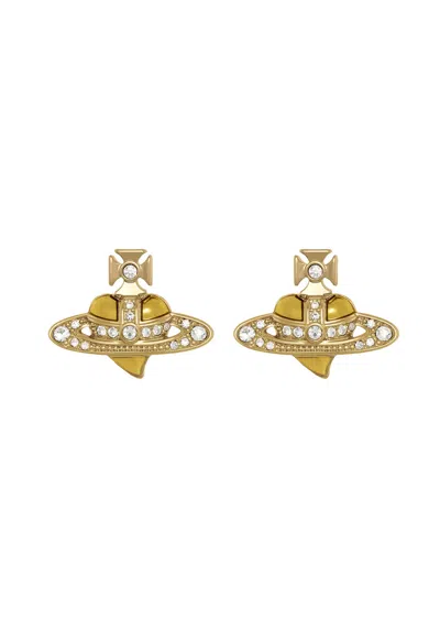 Vivienne Westwood New Diamante Heart Stud Earrings In Pattern