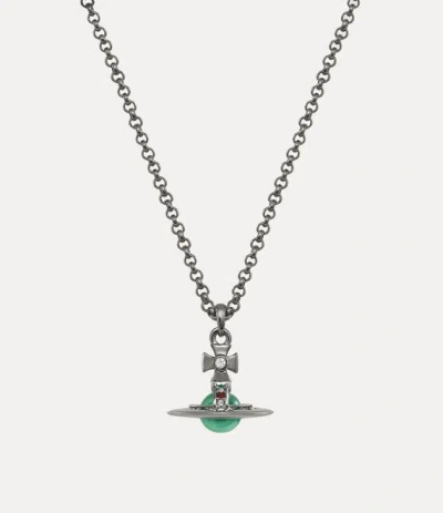 Vivienne Westwood New Petite Orb Pendant Necklace Gunmetal Cubic Zirconia / Enamel Women In Gray
