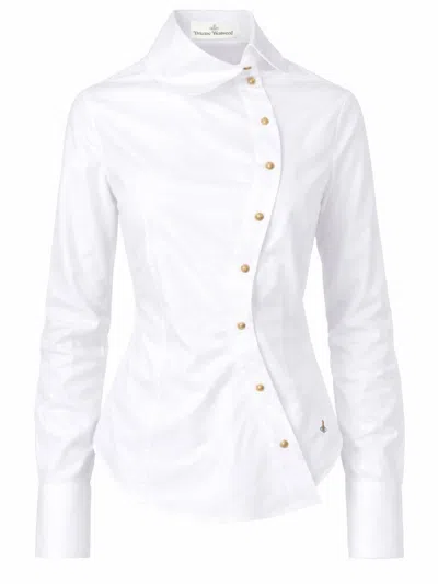 Vivienne Westwood Long Sleeve Shirt Buttoned Cuffs Curved Hem In White