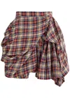 Vivienne Westwood Nymph Asymmetric Gathered Checked Linen And Cotton-blend Mini Skirt In Red