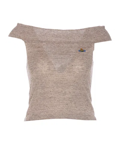 Vivienne Westwood Off-shoulder Linen Crop Top In Nude