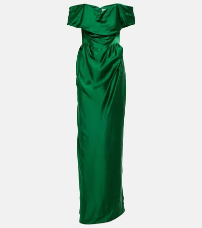 Vivienne Westwood Draped Off-shoulder Gown In Dark Green