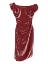 Vivienne Westwood Off-shoulder Velvet Midi Dress In Brown