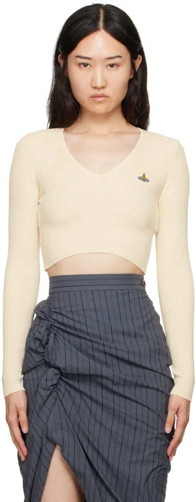 Vivienne Westwood Off-white Bea Cropped V-neck Sweater