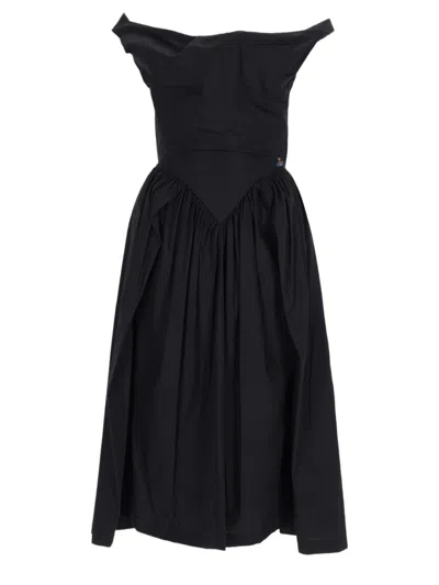 Vivienne Westwood Off-the-shoulder Midi Dress With Gathered Skirt In Black