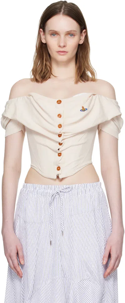 Vivienne Westwood Off-white Short Sleeve Bea Corset Cardigan Blouse In Neutral