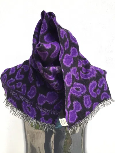 Pre-owned Vivienne Westwood Og Vw Anarchy Motive Pure Wool Scarves For Winter In Purple