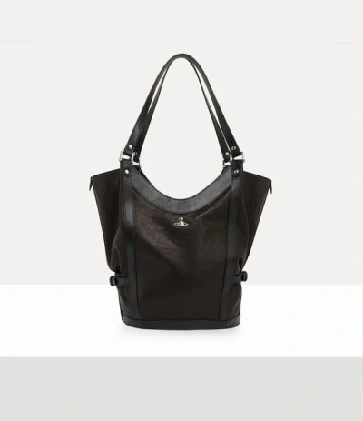 Vivienne Westwood Olive Large Shoulder Bag Supple Leather Black