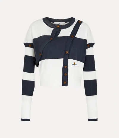 VIVIENNE WESTWOOD OLIVIA CARDIGAN ORG. MAKO' COTTON WHITE-GREY-BLUE XS WOMEN