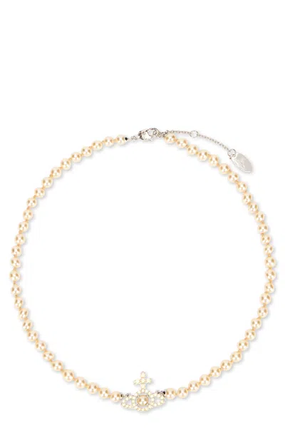 Vivienne Westwood Olympia Necklace With Pearls And Rhinestones In Gold