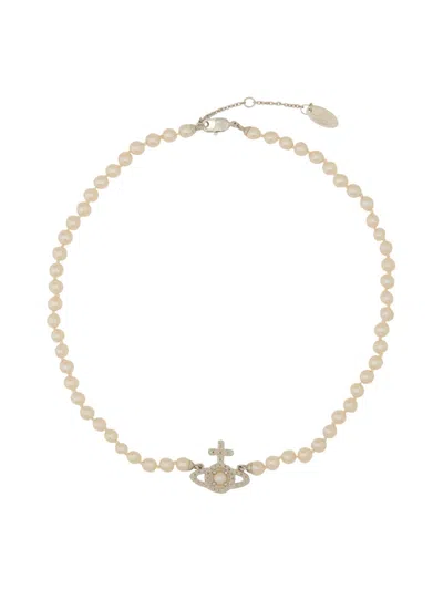 Vivienne Westwood Olympia Pearl Necklace In Silver