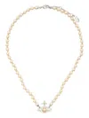 Vivienne Westwood Adjustable Pearl Necklace Orb Pendant In Gold