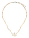 Vivienne Westwood Adjustable Pearl Necklace Orb Pendant In Gold