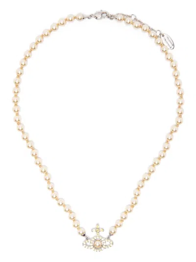Vivienne Westwood Olympia Pearl Stones Necklace In Gold