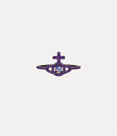 Vivienne Westwood Olympia Ring In Ruthenium-dark-violet-cz-violet-synthetic-opal