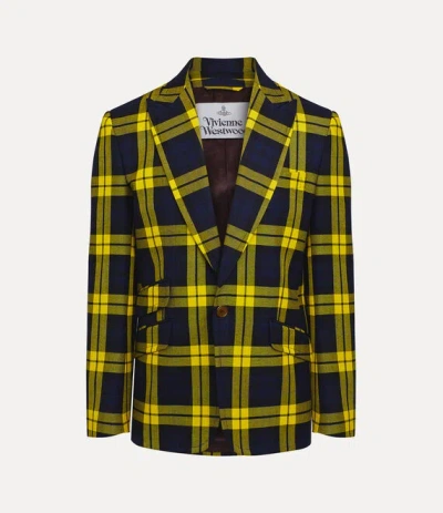 Vivienne Westwood One Button Jacket Moonshine Tartan Navy-yellow 50 Men In Multi