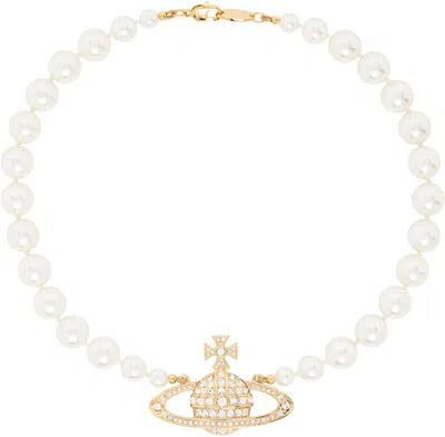 Vivienne Westwood One Row Bas Relief Faux-pearl Necklace In Gold