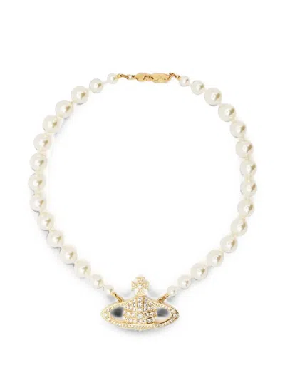 Vivienne Westwood One Row Bas Relief Orb-motif Choker In White