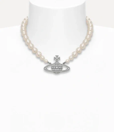 Vivienne Westwood One Row Bas Relief Pearl Necklace Platinum-cream-crystal Platinum-cream-crystal Women