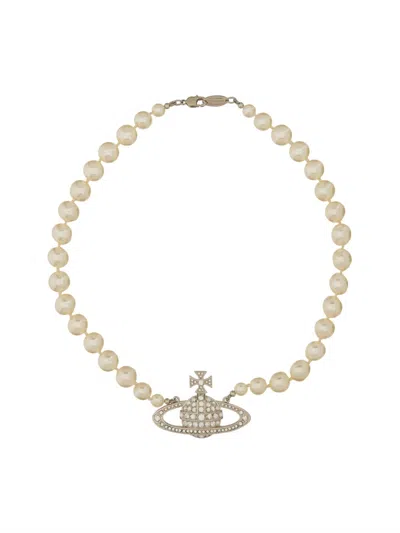 Vivienne Westwood One Row Pearl Bas Relief Choker In Silver