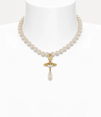Vivienne Westwood One Row Pearl Drop Choker Goldpearl- Brass Women