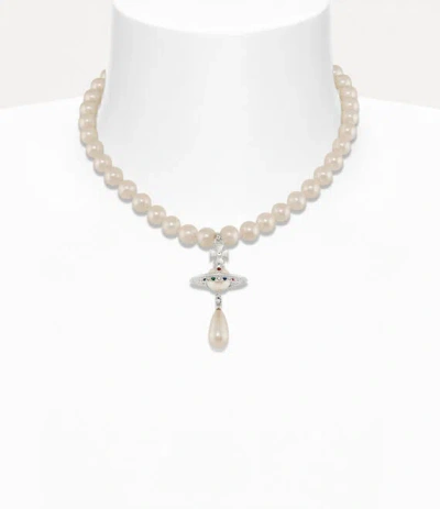 Vivienne Westwood One Row Pearl Drop Choker Silverpearl- Brass Women In Metallic