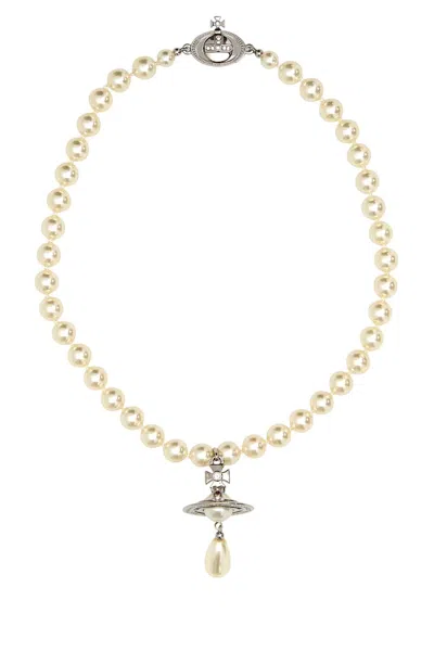 Vivienne Westwood One Row Pearl Drop Choker In White