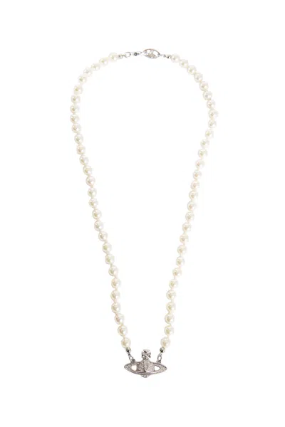 Vivienne Westwood One Row Pearl Drop Necklace In White