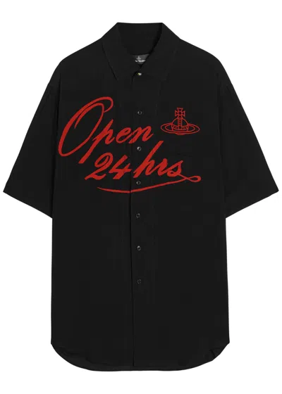 Vivienne Westwood Mens Black Open 24h Bowling Short-sleeves Woven Shirt Xl