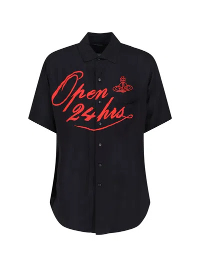Vivienne Westwood Mens Black Open 24h Bowling Short-sleeves Woven Shirt Xl