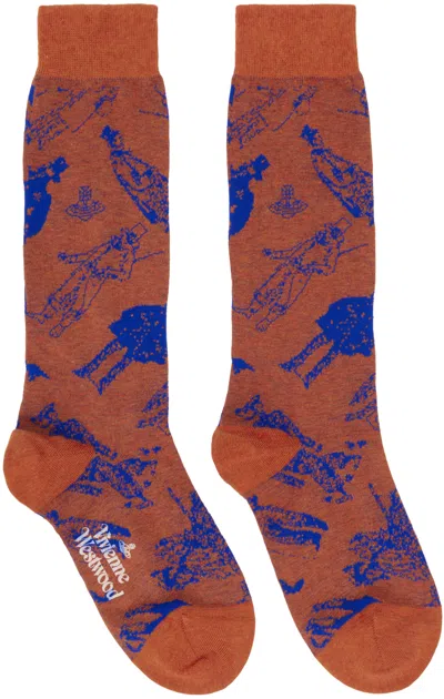 Vivienne Westwood Orange Evolution Of Man Socks In Terracotta