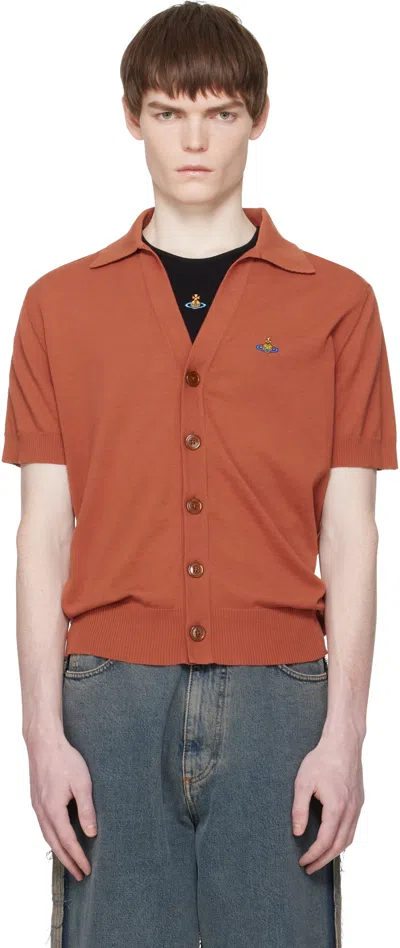 Vivienne Westwood Embroidered Logo Short-sleeved Knit Cardigan In Brown