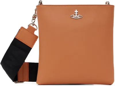 Vivienne Westwood Orange Squire Square Crossbody Webb Strap Bag In Brown