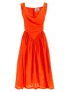 Vivienne Westwood Draped Neckline Midi Dress With Gathered Waist In Orange
