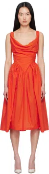 Vivienne Westwood Draped Neckline Midi Dress With Gathered Waist In F405 Orange