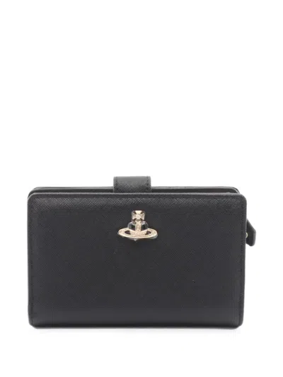 Pre-owned Vivienne Westwood Orb Bi-fold Leather Wallet In Black
