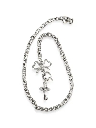 Vivienne Westwood Orb Bow-pendant Necklace In Silver