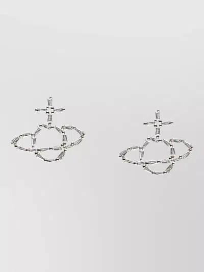 Vivienne Westwood Orb Brass Dangling Earrings Cross Strass In Metallic