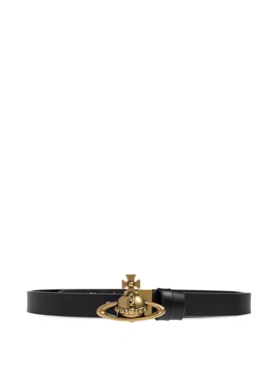 Vivienne Westwood Orb Buckle Leather Belt In Black
