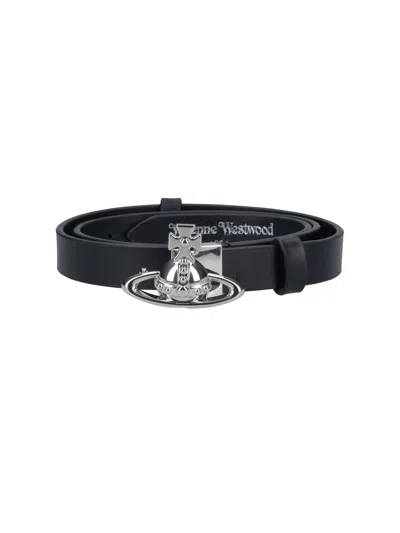 Vivienne Westwood Orb Buckle Leather Belt In Black