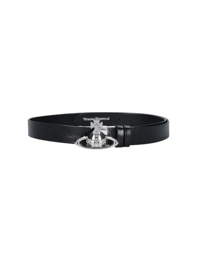 Vivienne Westwood Orb Buckle Leather Belt In Black