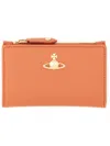 Vivienne Westwood Orange Orb Card Holder With Gold-tone Emblem
