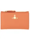 Vivienne Westwood Orange Orb Card Holder With Gold-tone Emblem In Nude