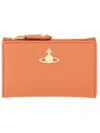 Vivienne Westwood Orange Orb Card Holder With Gold-tone Emblem In Orange